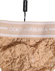 Dolce & Gabbana Beige Lace Logo Elastic Waist Thong Tanga Underwear - IT3 | M - Thongs