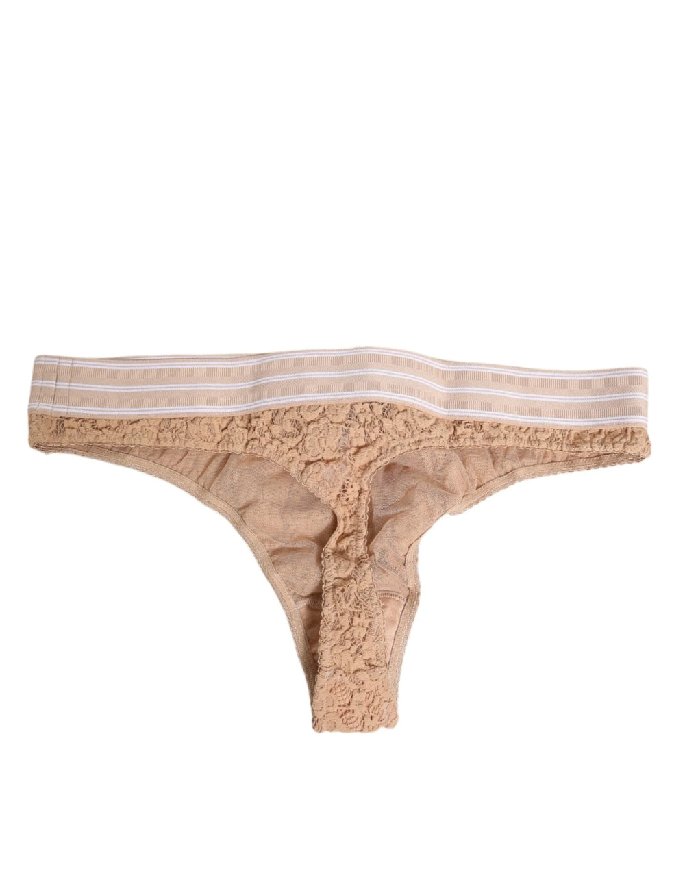 Dolce & Gabbana Beige Lace Logo Elastic Waist Thong Tanga Underwear - IT3 | M - Thongs
