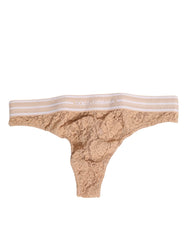 Dolce & Gabbana Beige Lace Logo Elastic Waist Thong Tanga Underwear - IT3 | M - Thongs