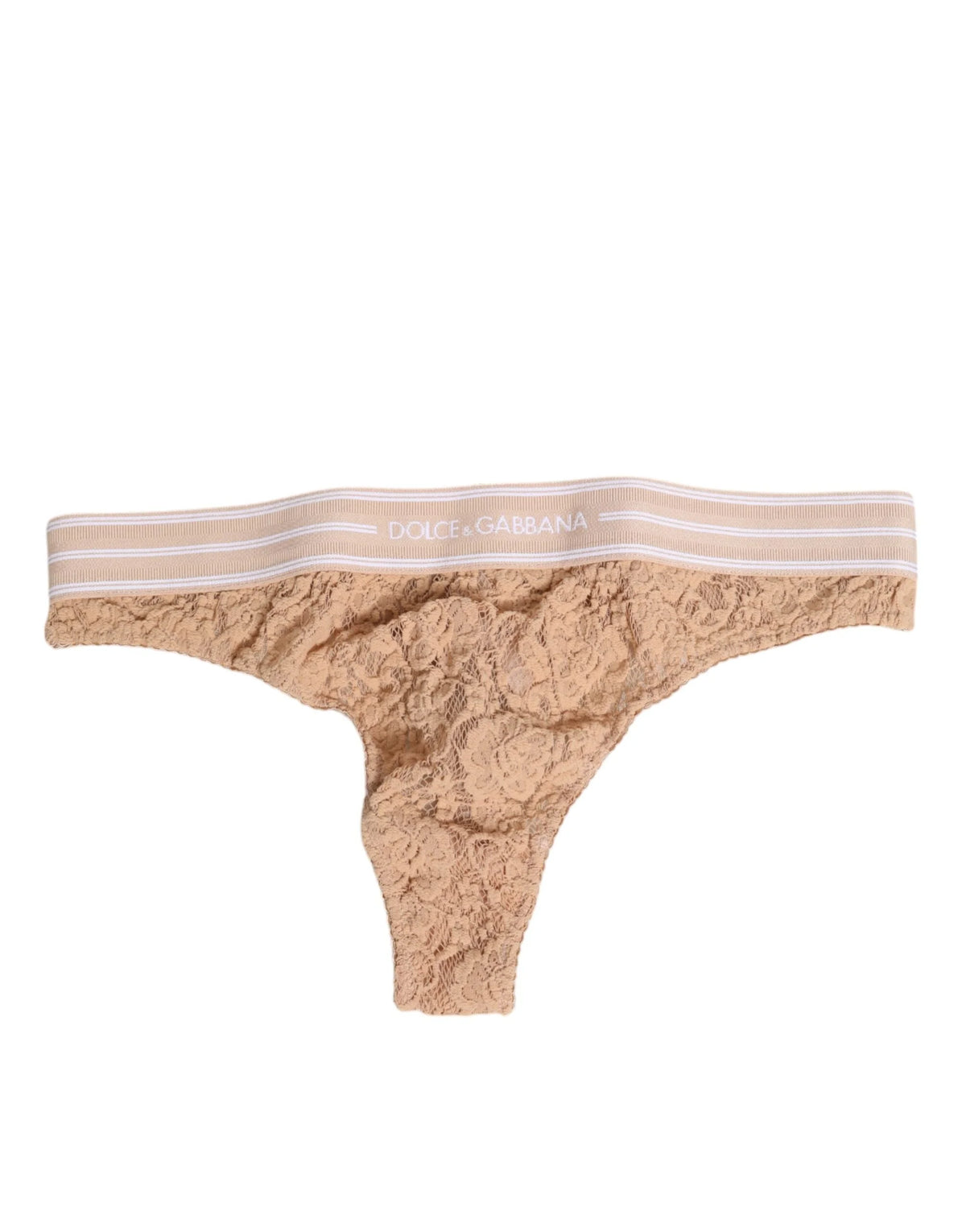 Dolce & Gabbana Beige Lace Logo Elastic Waist Thong Tanga Underwear - IT3 | M - Thongs