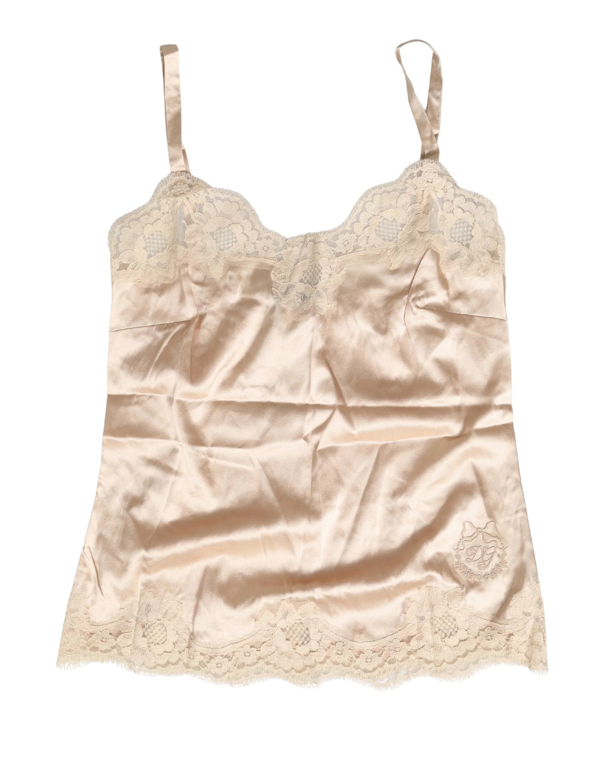 Dolce & Gabbana Pyjama en satin de soie et dentelle beige - IT3 | M