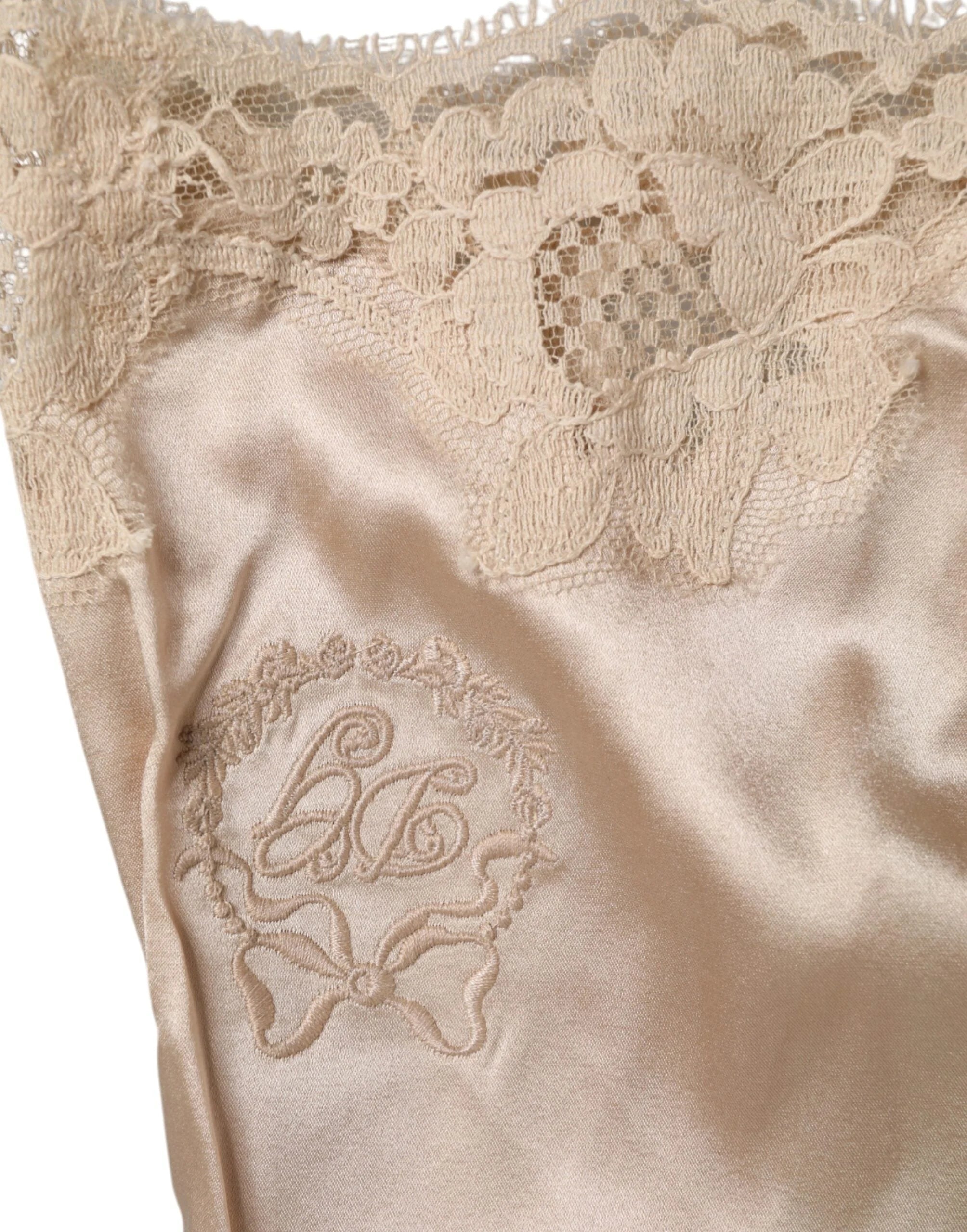 Dolce & Gabbana Beige Lace Silk Satin Tank Lingerie Underwear - Camisoles