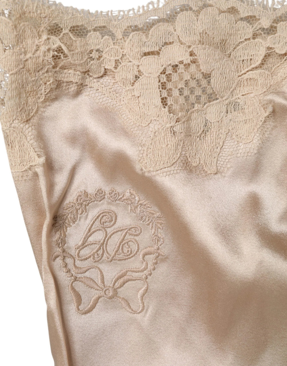 Dolce & Gabbana Beige Lace Silk Satin Tank Lingerie Underwear - Camisoles