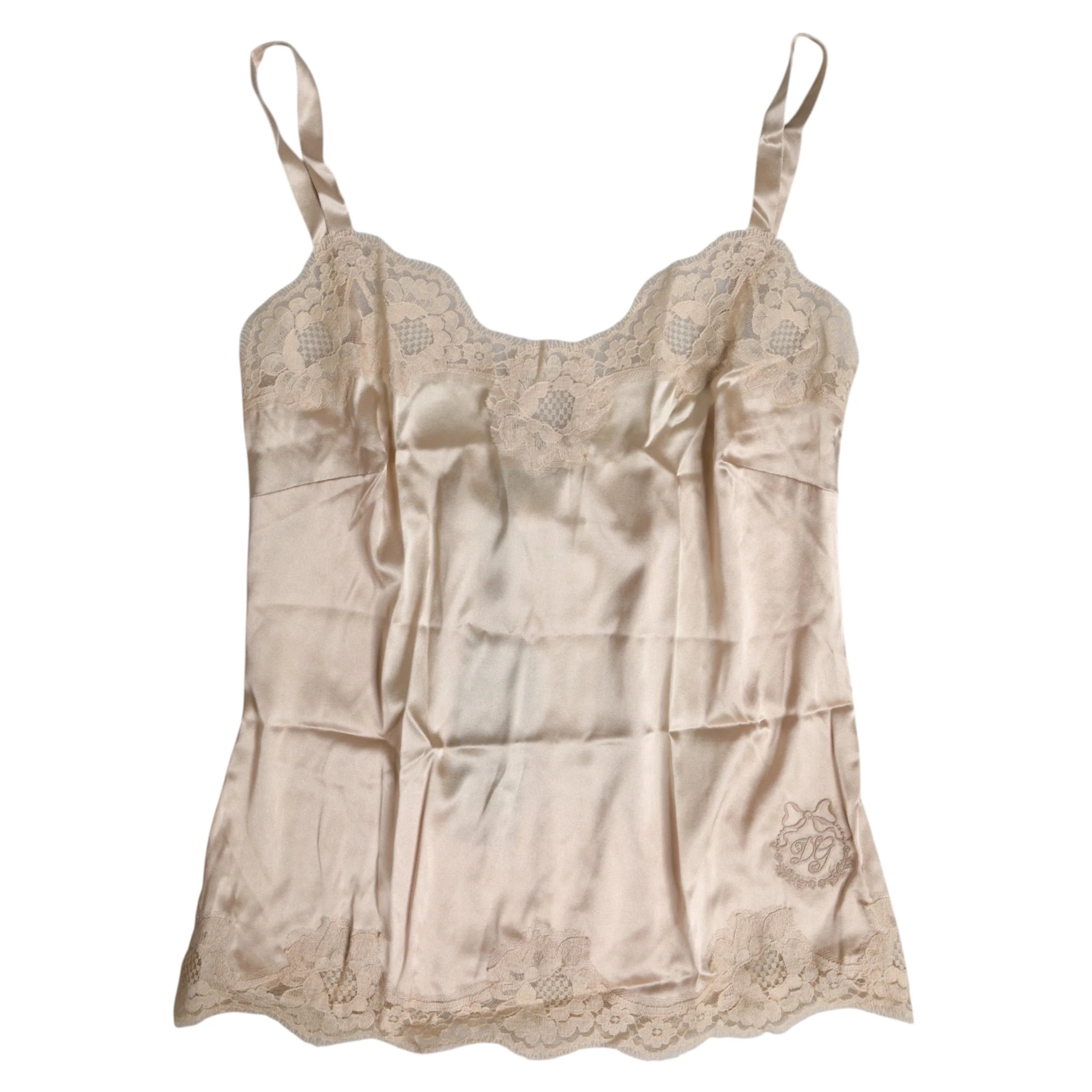 Dolce & Gabbana Beige Lace Silk Satin Tank Lingerie Underwear - Camisoles