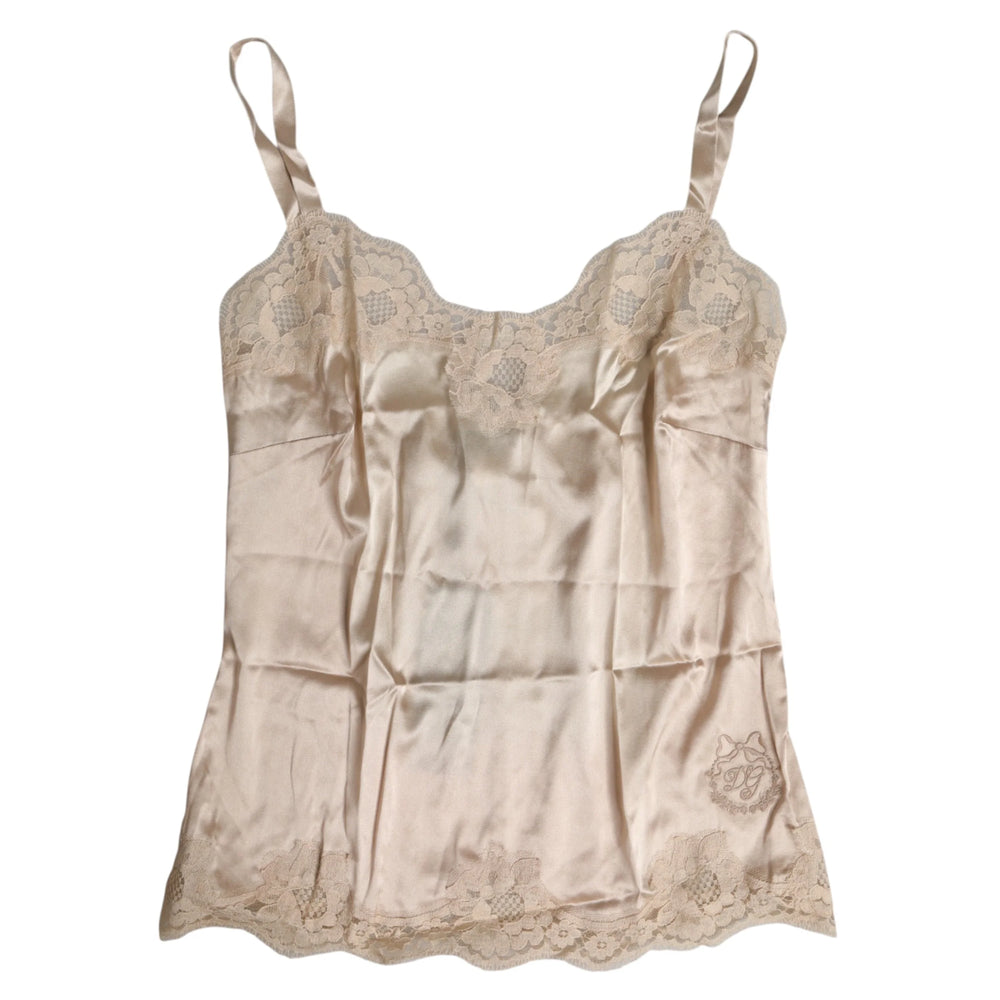 Dolce & Gabbana Beige Lace Silk Satin Tank Lingerie Underwear - Camisoles