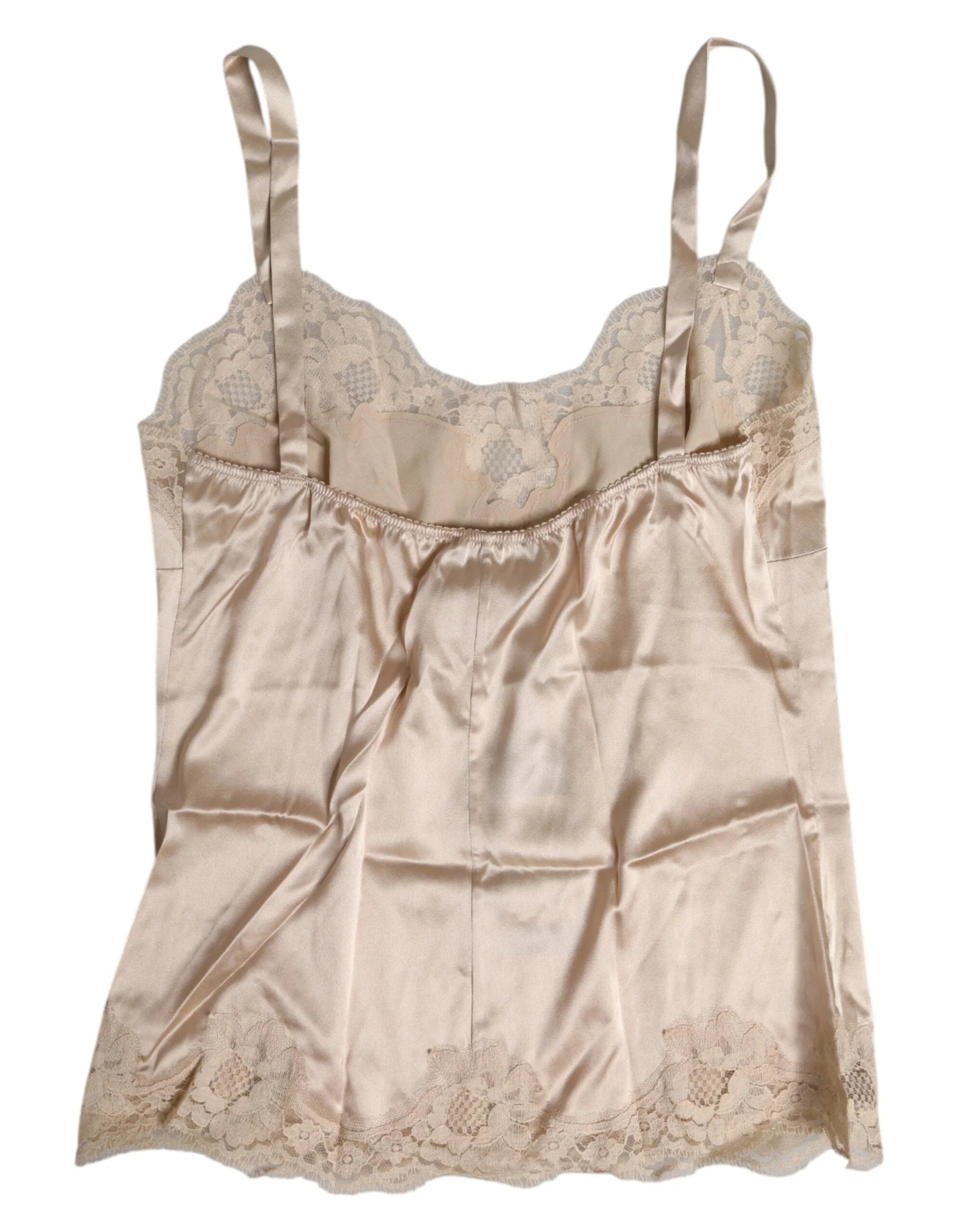 Dolce & Gabbana Beige Lace Silk Satin Tank Lingerie Underwear - Camisoles