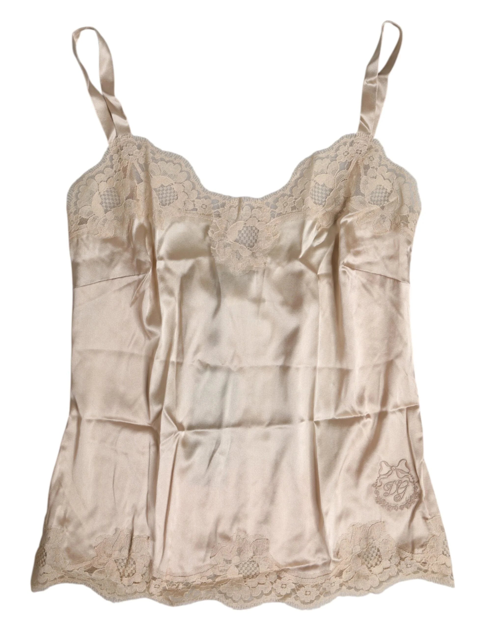 Dolce & Gabbana Beige Lace Silk Satin Tank Lingerie Underwear - Camisoles