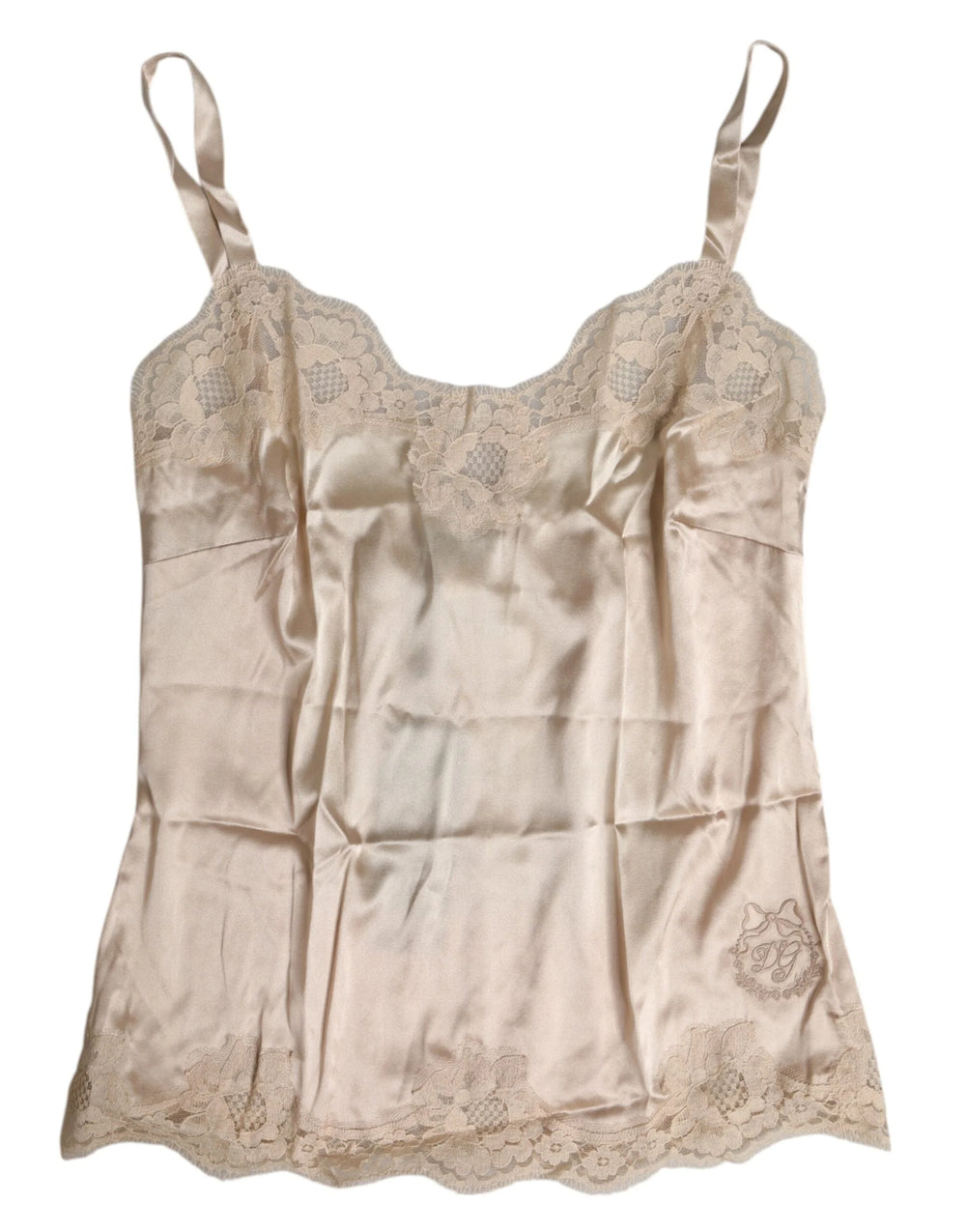 Dolce & Gabbana Beige Lace Silk Satin Tank Lingerie Underwear - Camisoles