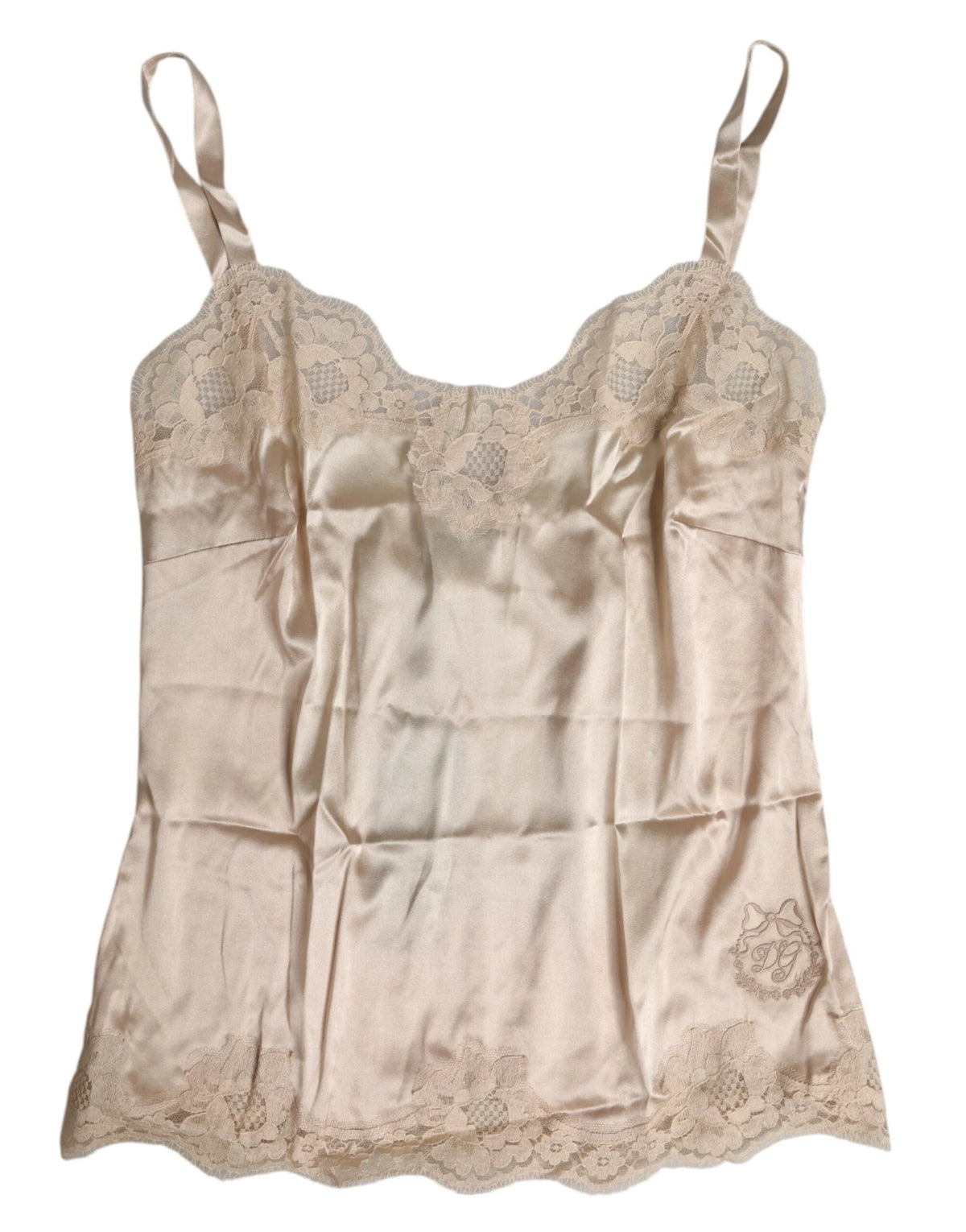 Dolce & Gabbana Beige Lace Silk Satin Tank Lingerie Underwear - Camisoles