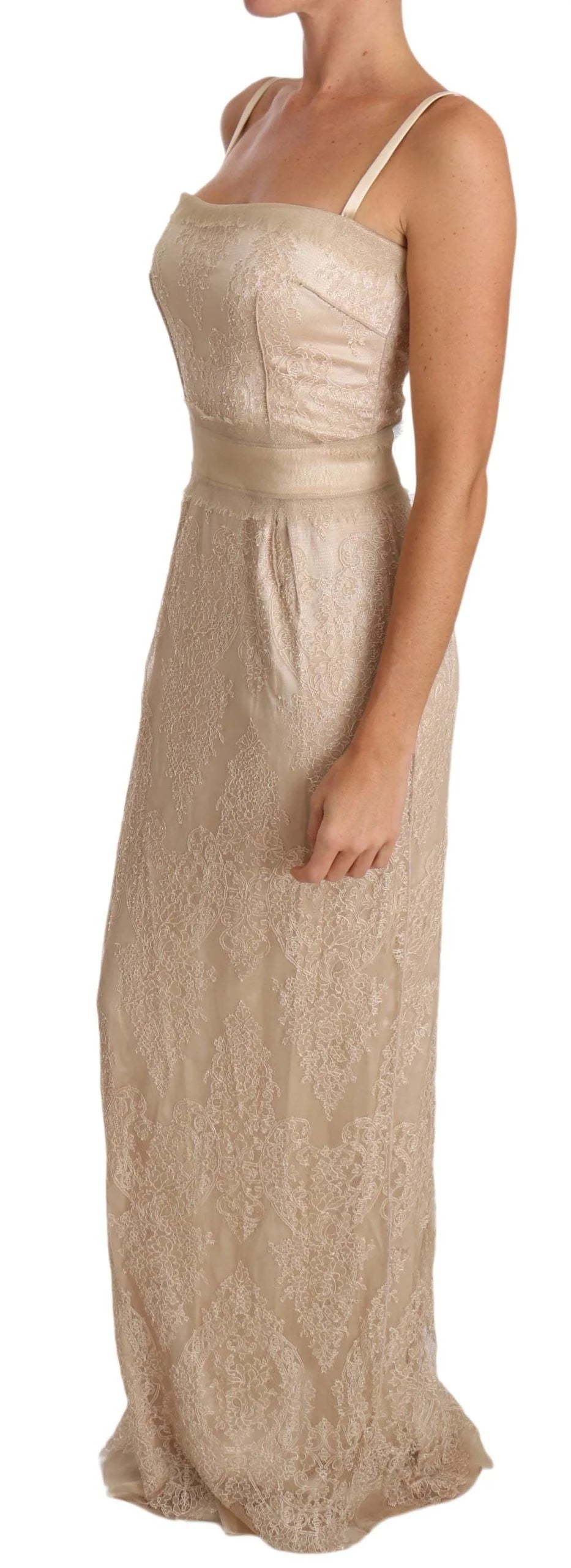 Dolce & Gabbana Beige Lace Spaghetti Strap Sheath Dress - IT42|M