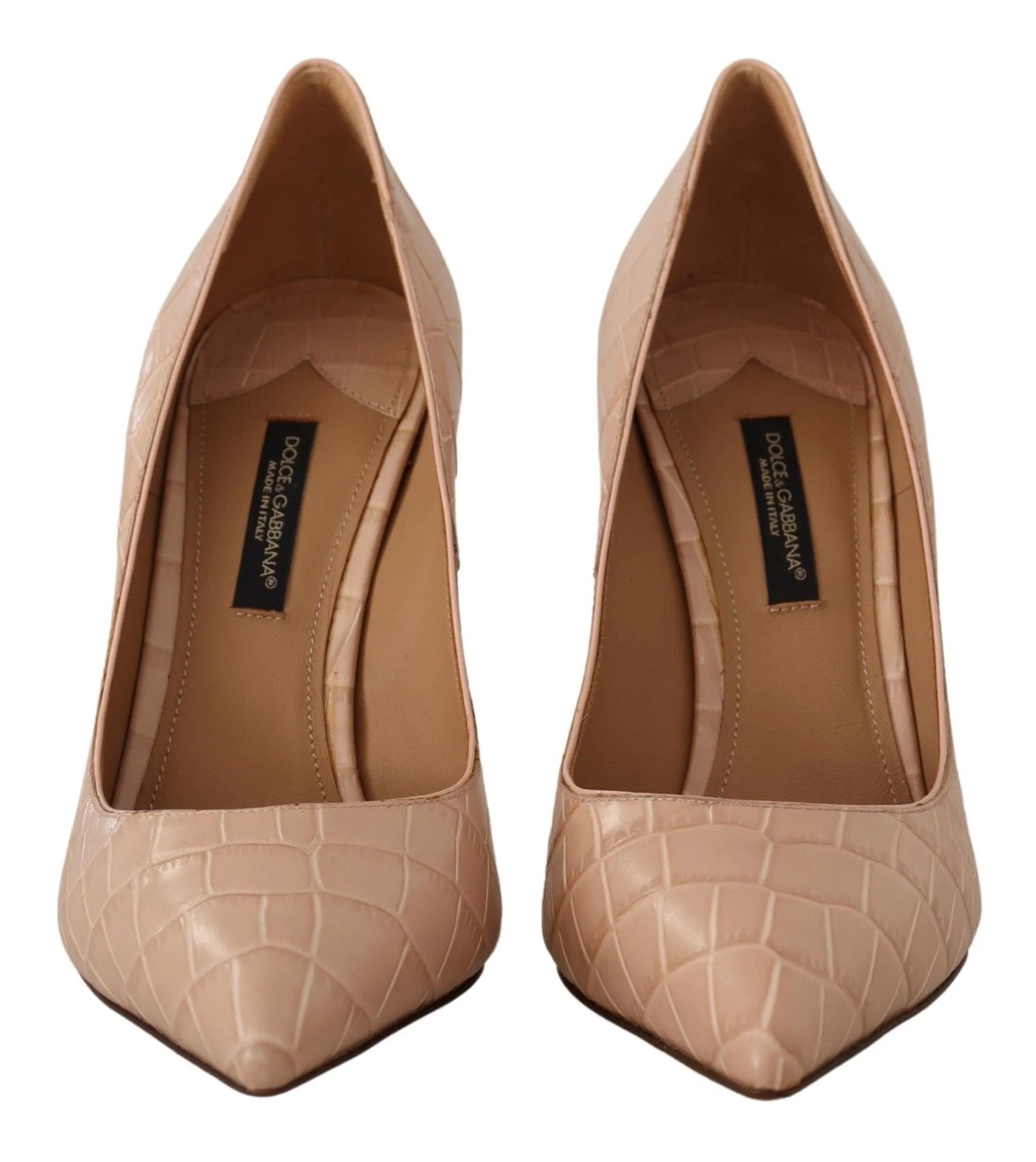Vue intérieure latérale du stiletto beige Bellucci, montrant l'arche élégante et la construction en cuir impeccable.