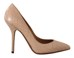 Profil latéral des talons hauts en cuir beige Dolce & Gabbana, mettant en valeur la silhouette raffinée et le design du talon fin.