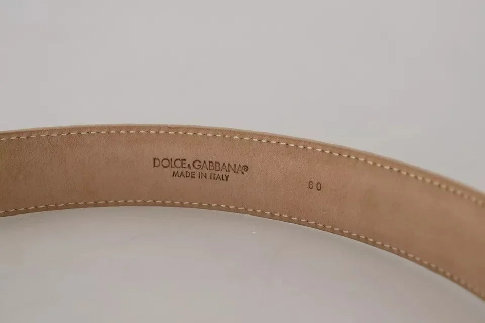 Dolce & Gabbana Beige Leather Crystal Buckle Women Belt - 60 cm / 24 Inches - Belts