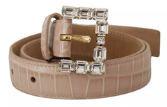 Dolce & Gabbana חגורת עור בהדל מקרסטל לנשים - 60 ס"מ / 24 אינץ'