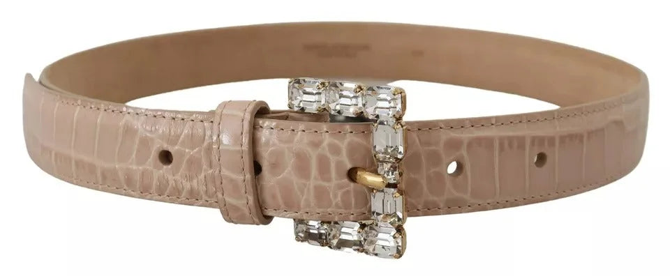 Dolce & Gabbana Beige Leather Crystal Buckle Women Belt - 60 cm / 24 Inches - Belts