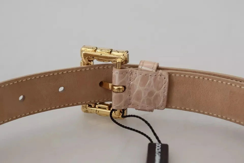 Dolce & Gabbana Beige Leather Crystal Buckle Women Belt - 60 cm / 24 Inches - Belts