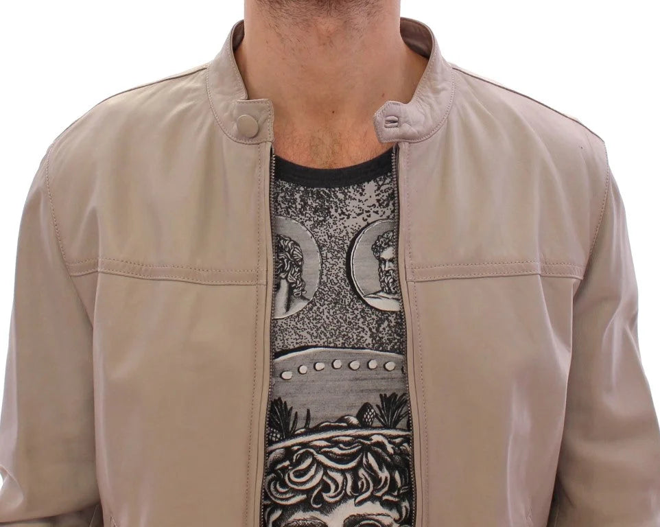 Dolce & Gabbana Beige Leather Jacket Biker Coat - IT50 | L - Bomber Jackets