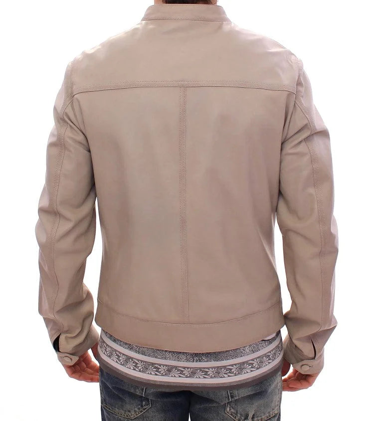 Dolce & Gabbana Beige Leather Jacket Biker Coat - IT50 | L - Bomber Jackets