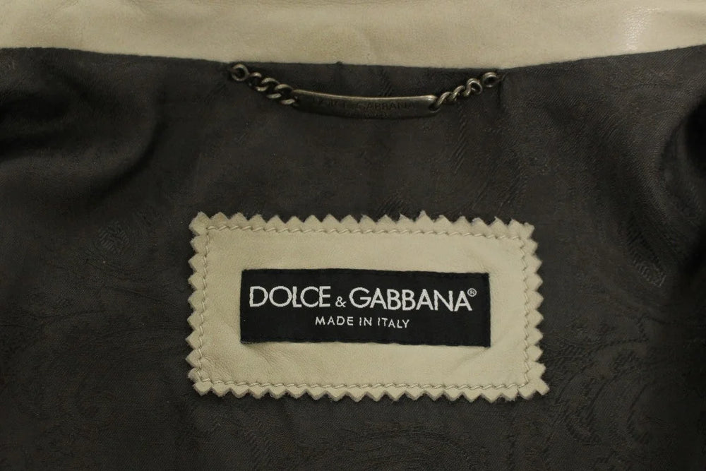 Dolce & Gabbana Beige Leather Jacket Biker Coat - IT50 | L - Bomber Jackets