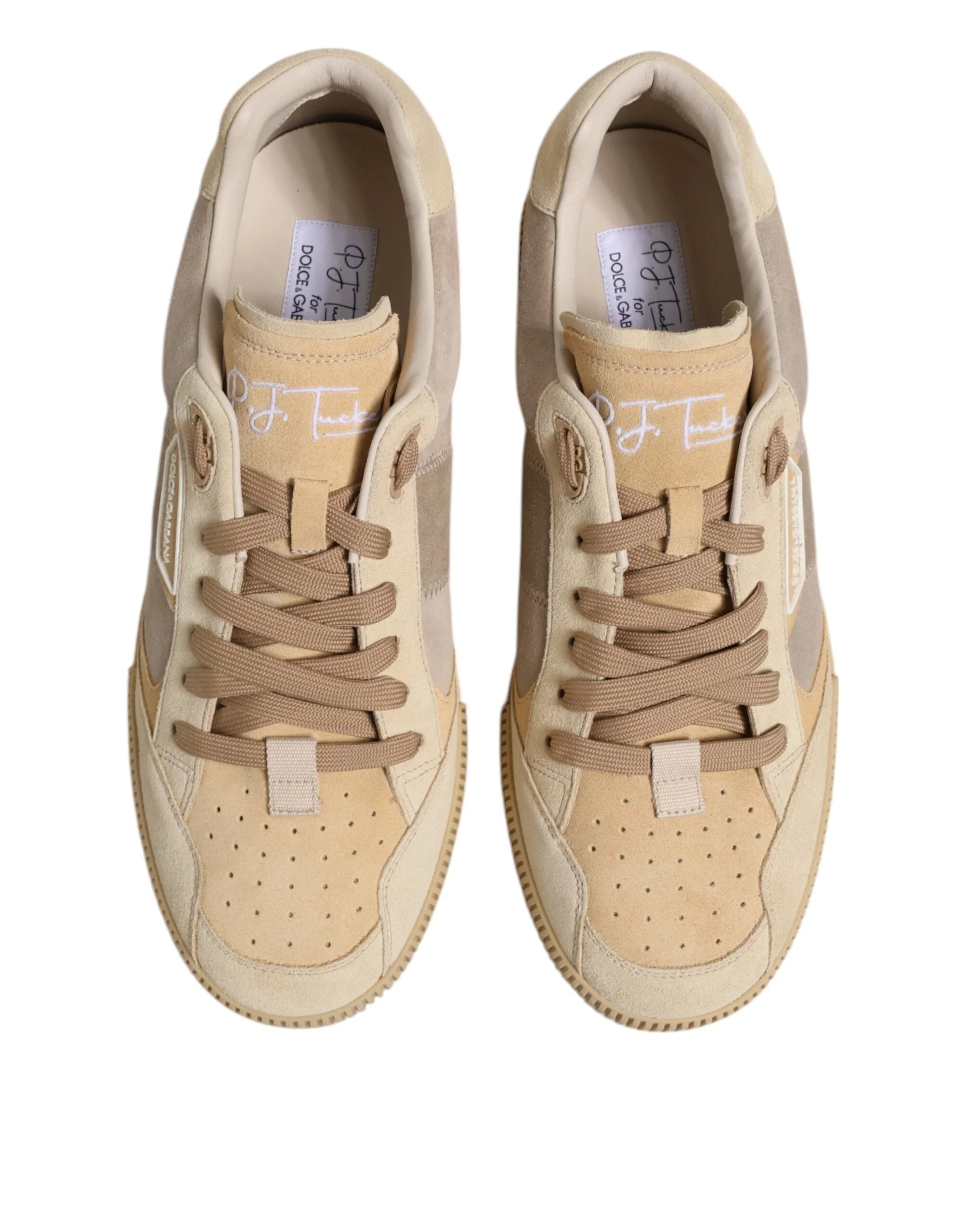 Dolce & Gabbana Beige Leather Low Top Lace Up Sneakers Shoes - EU46/US13 - Sneakers