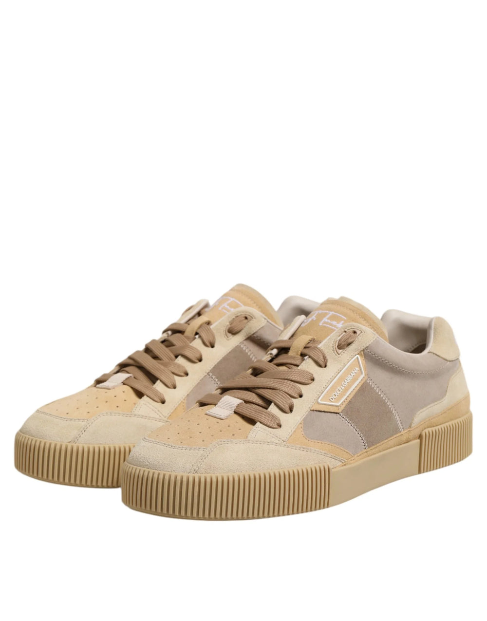 Dolce & Gabbana Beige Leather Low Top Lace Up Sneakers Shoes - EU46/US13 - Sneakers