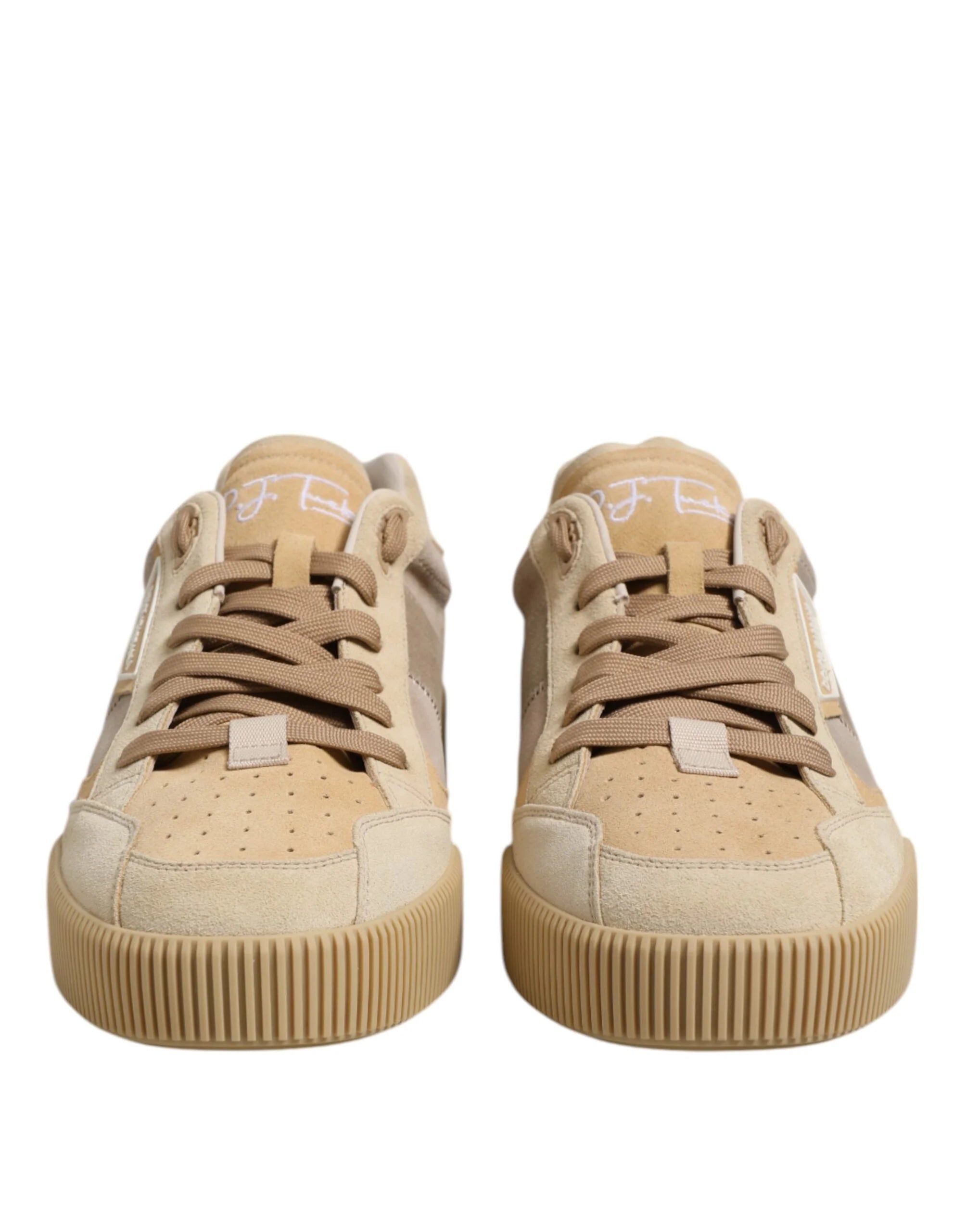 Dolce & Gabbana Beige Leather Low Top Lace Up Sneakers Shoes - EU46/US13 - Sneakers