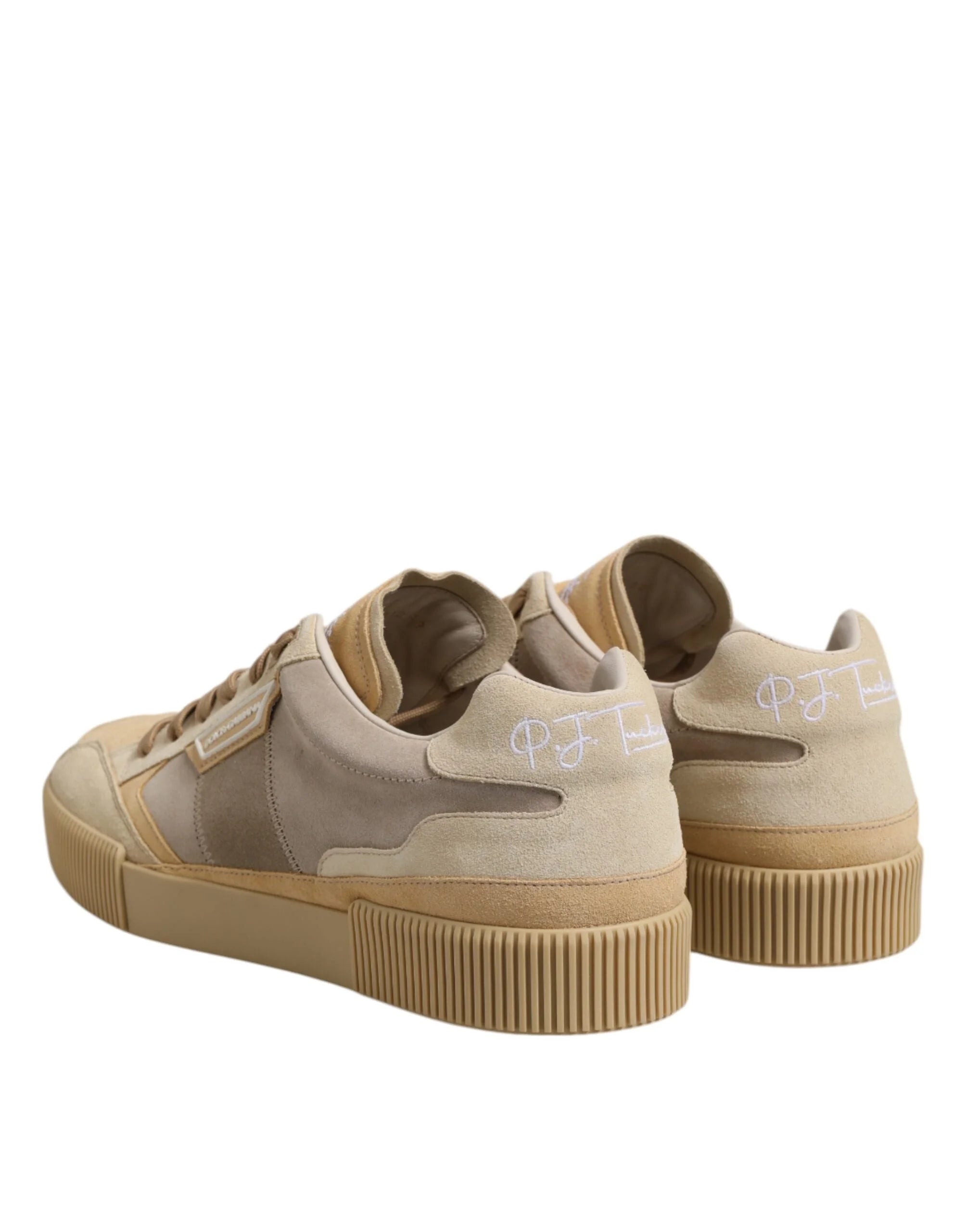 Dolce & Gabbana Beige Leather Low Top Lace Up Sneakers Shoes - EU46/US13 - Sneakers