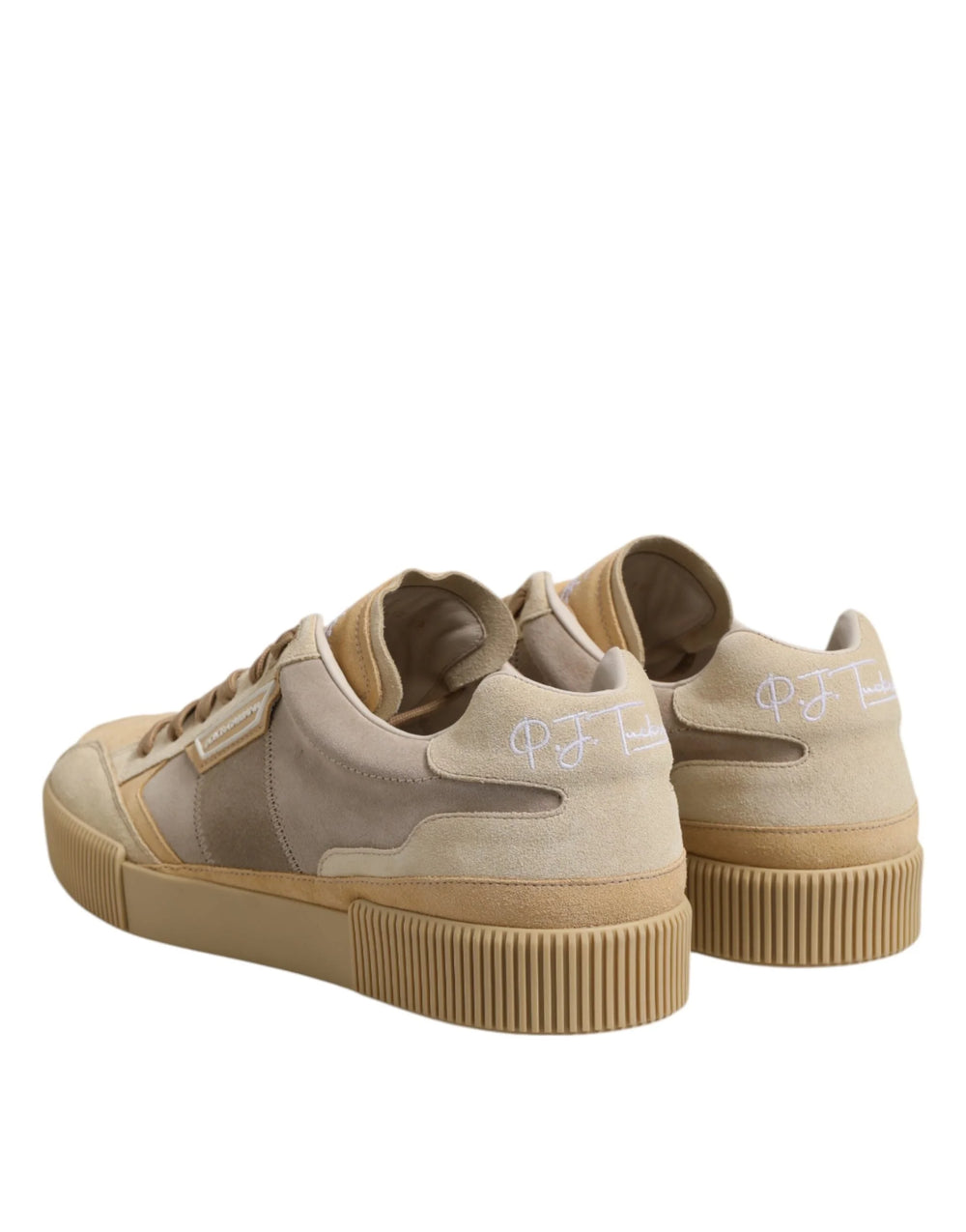 Dolce & Gabbana Beige Leather Low Top Lace Up Sneakers Shoes - EU46/US13 - Sneakers