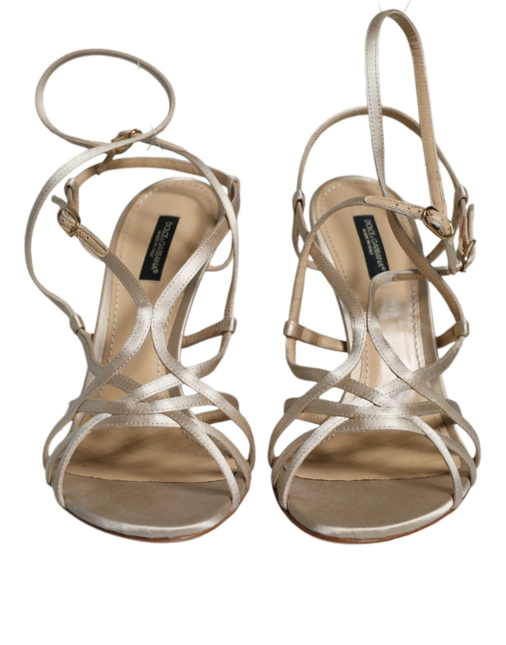 Dolce & Gabbana Beige Leather Stiletto Heels Sandals Shoes - Sandals