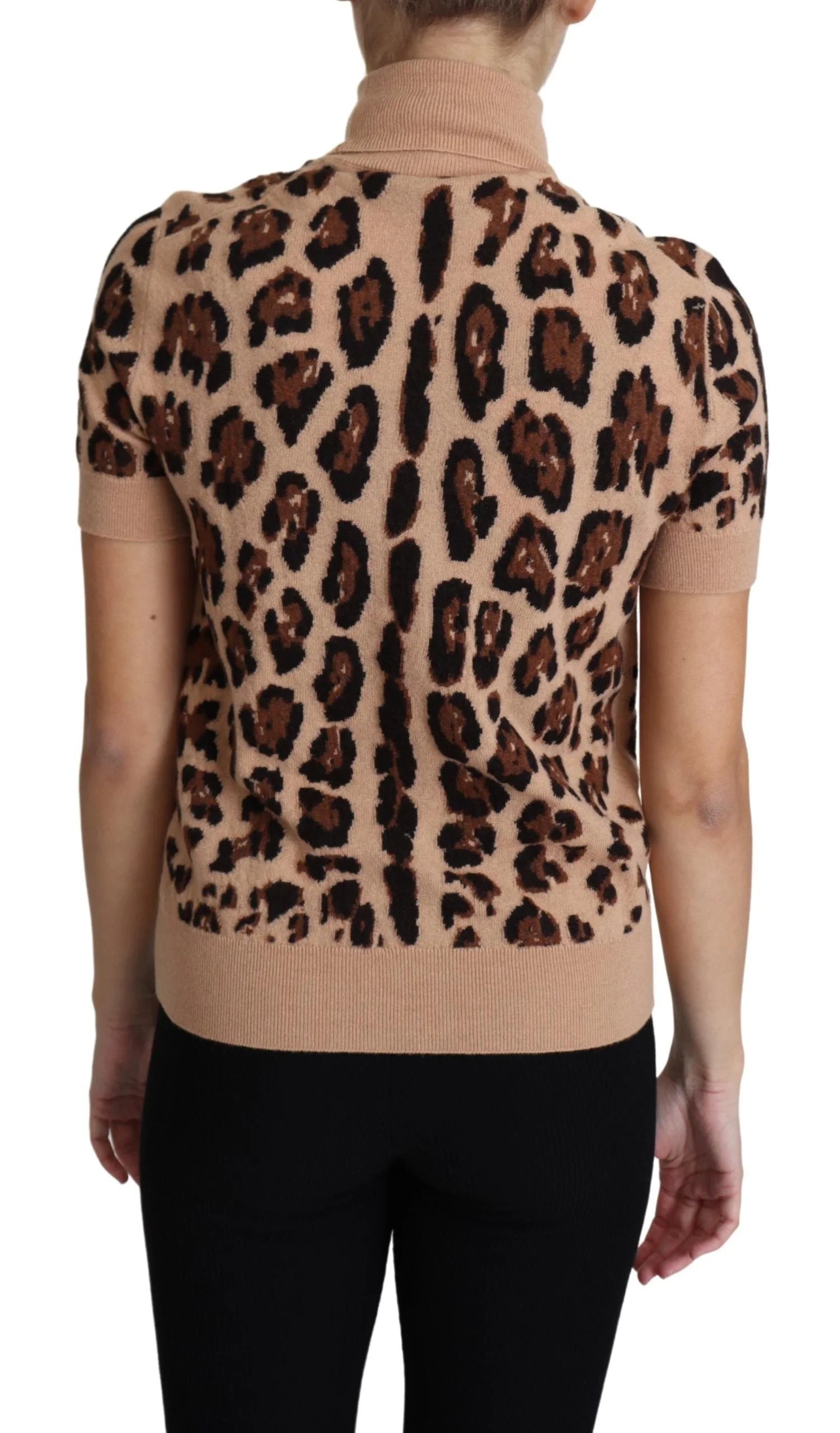 Dolce & Gabbana Beige Leopard Print Virgin Wool Turtleneck Top - IT42|M - Sweaters