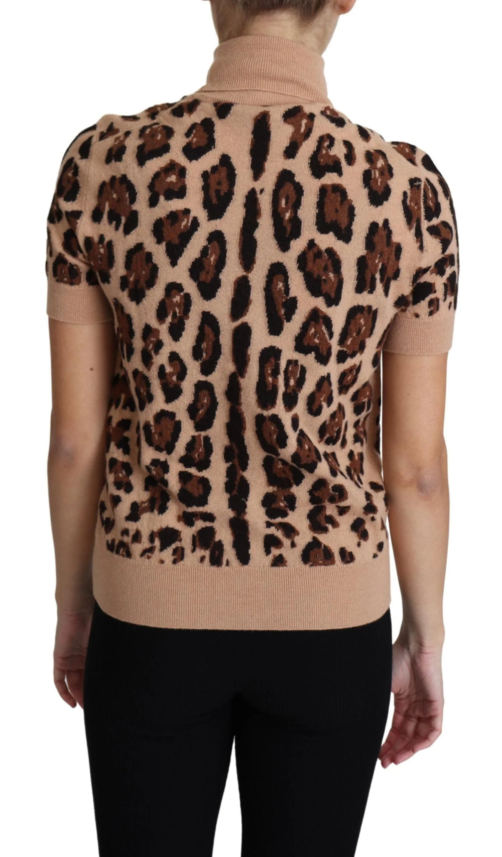 Dolce & Gabbana Beige Leopard Print Virgin Wool Turtleneck Top - IT42|M - Sweaters