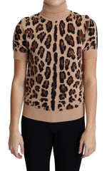 Dolce & Gabbana Beige Leopard Print Virgin Wool Turtleneck Top - IT42|M - Sweaters