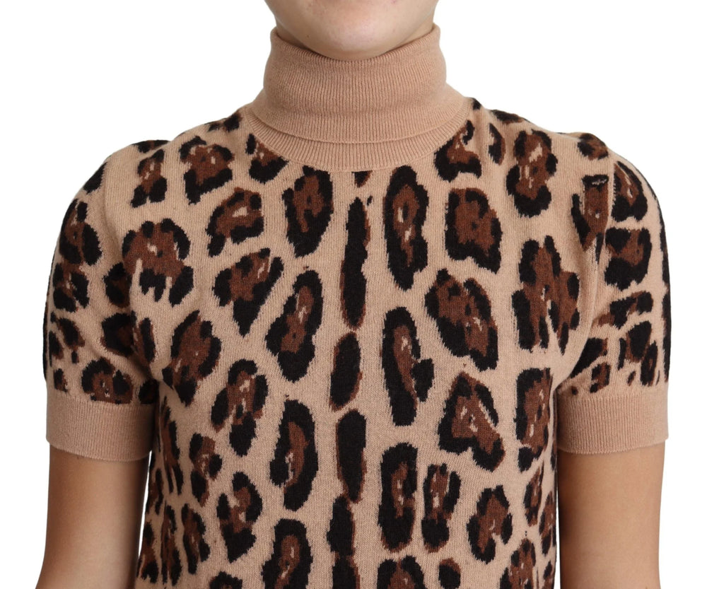 Dolce & Gabbana Beige Leopard Print Virgin Wool Turtleneck Top - IT42|M - Sweaters