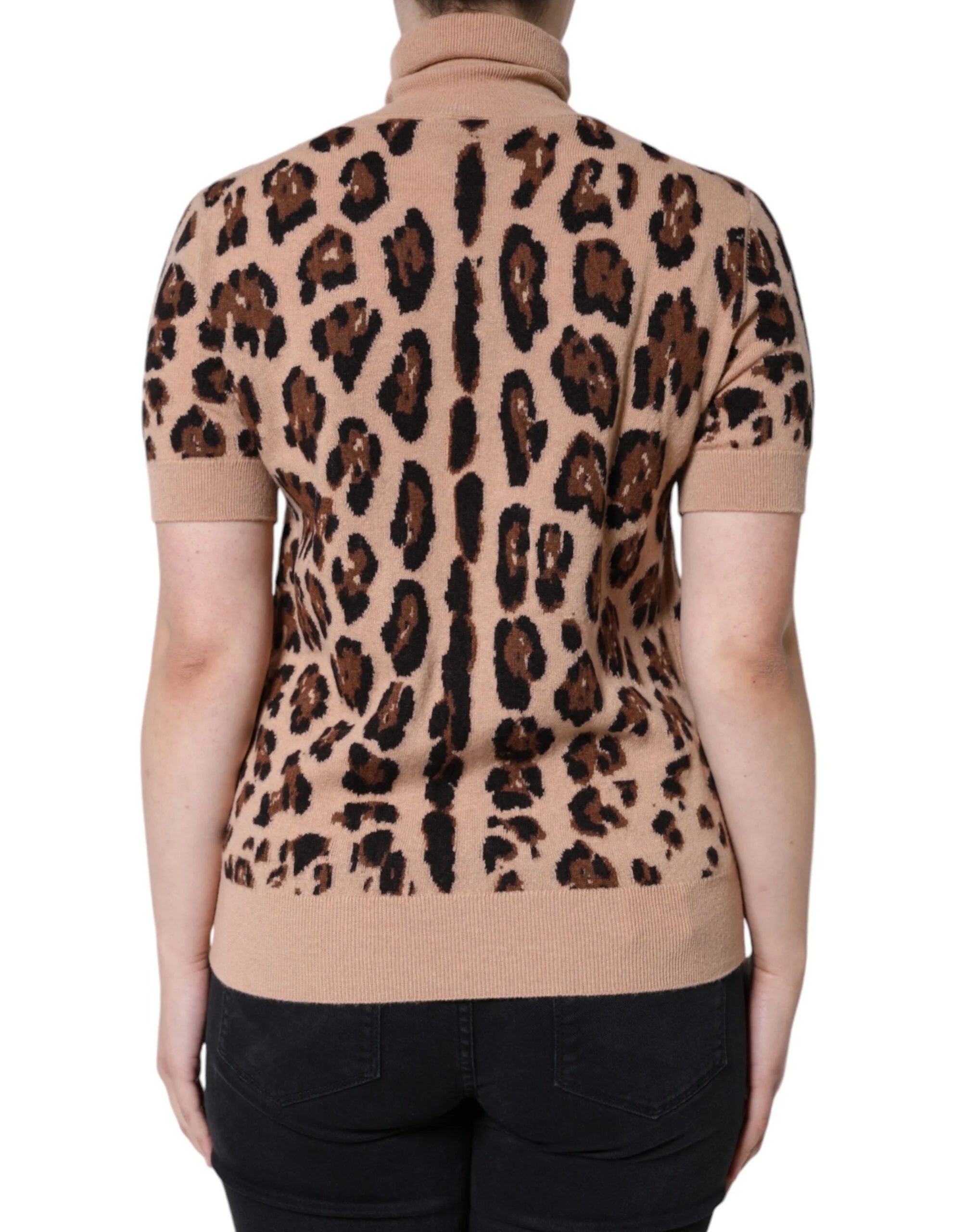 Dolce & Gabbana Beige Leopard Print Wool Turtleneck Top - IT44 | L - Sweaters
