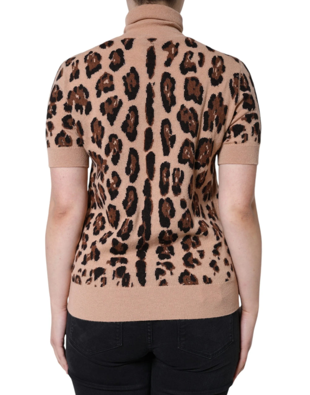 Dolce & Gabbana Beige Leopard Print Wool Turtleneck Top - IT44 | L - Sweaters