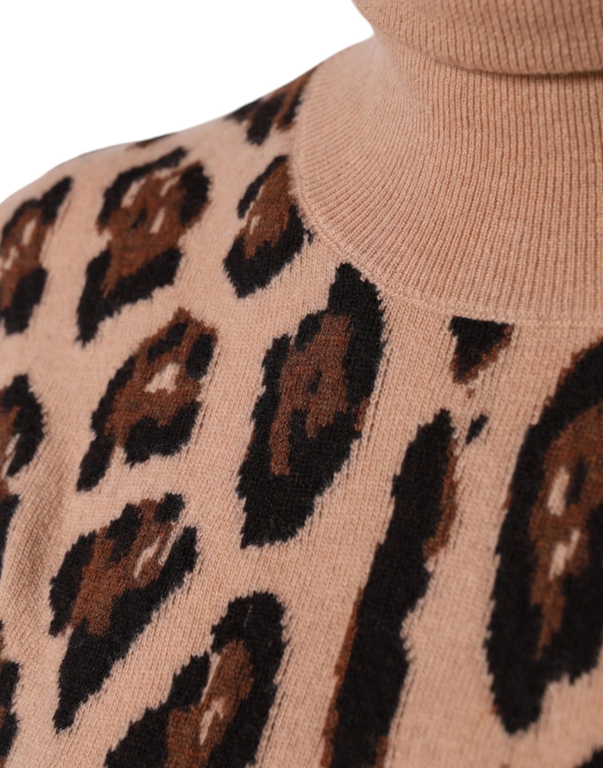 Dolce & Gabbana Beige Leopard Print Wool Turtleneck Top - IT44 | L - Sweaters