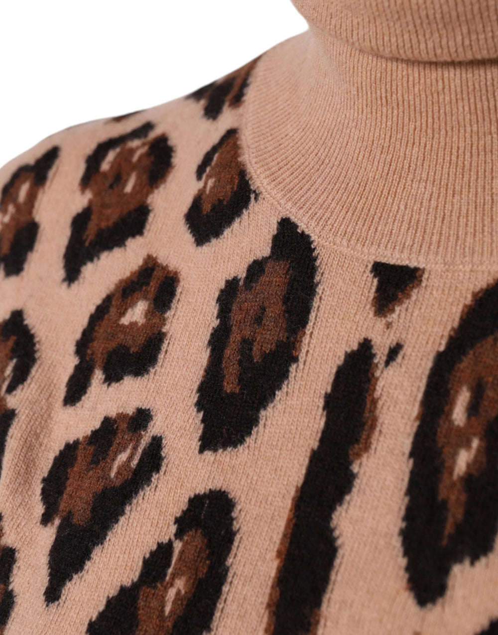 Dolce & Gabbana Beige Leopard Print Wool Turtleneck Top - IT44 | L - Sweaters