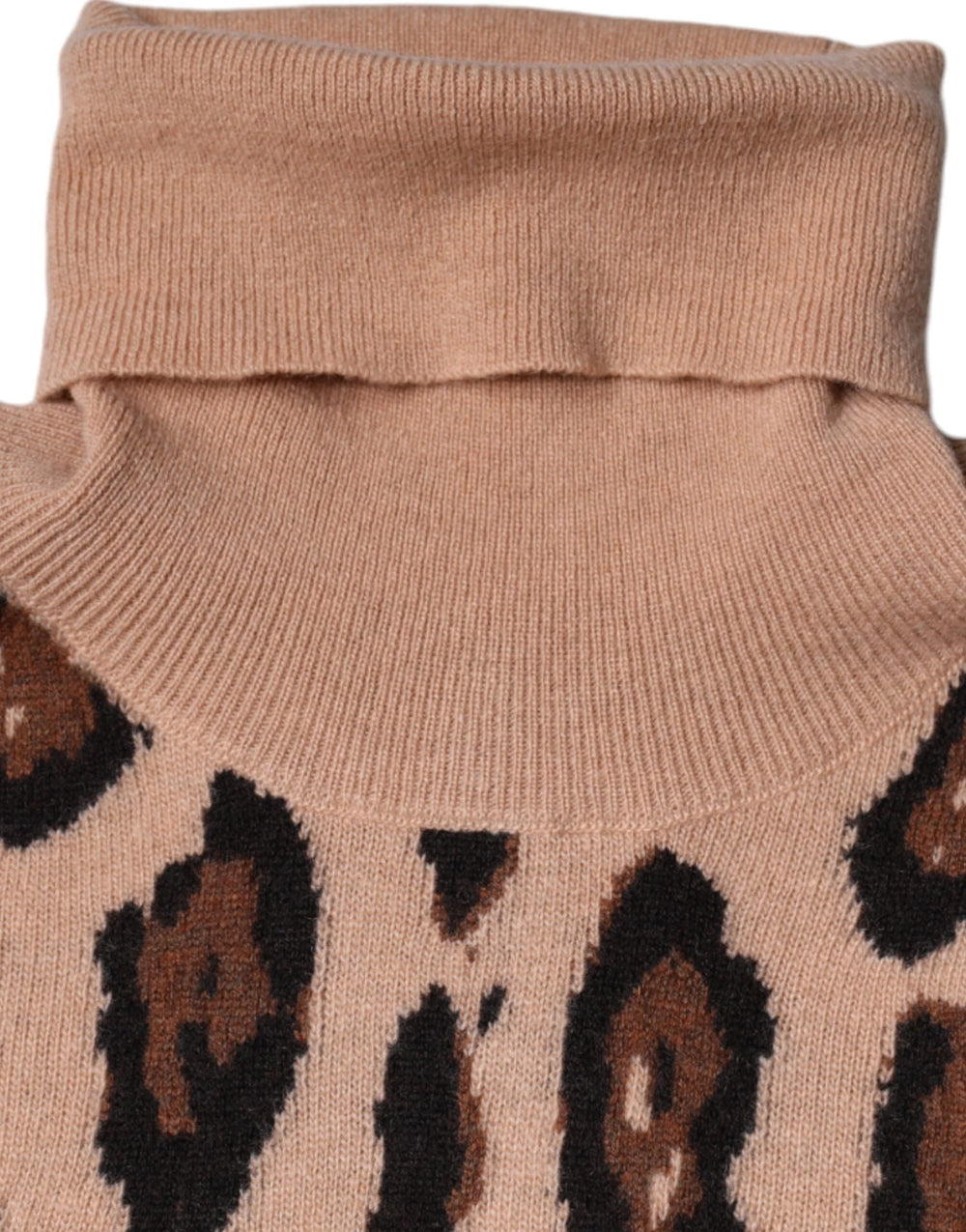 Dolce & Gabbana Beige Leopard Print Wool Turtleneck Top - IT44 | L - Sweaters