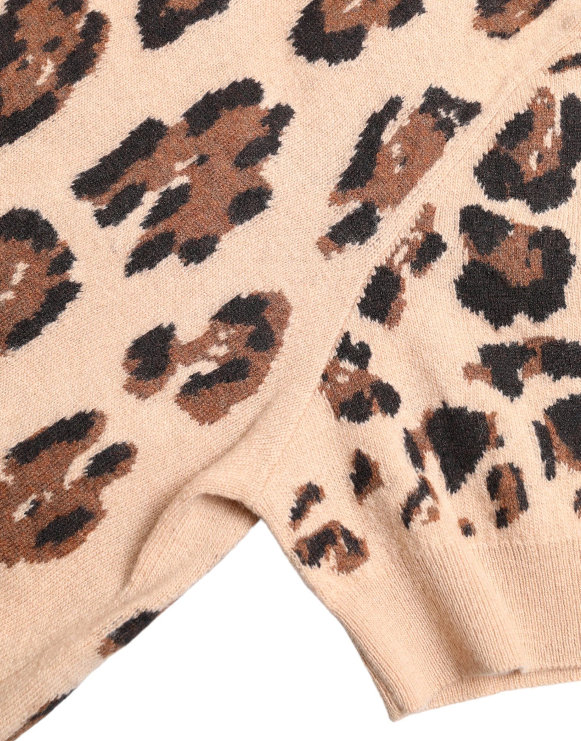 Dolce & Gabbana Beige Leopard Print Wool Turtleneck Top - IT50 | XXL - Sweaters