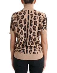 Dolce & Gabbana Beige Leopard Print Wool Turtleneck Top - IT50 | XXL - Sweaters