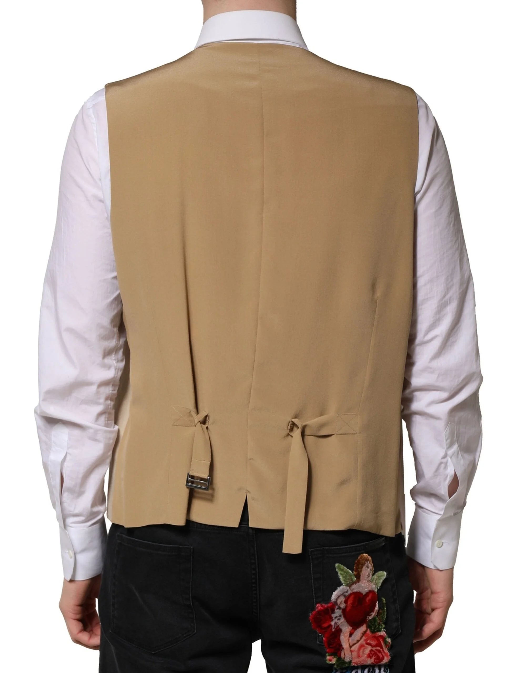Dolce & Gabbana Beige Linen Dress Formal Men Waistcoat Vest - IT50 | L - Vests