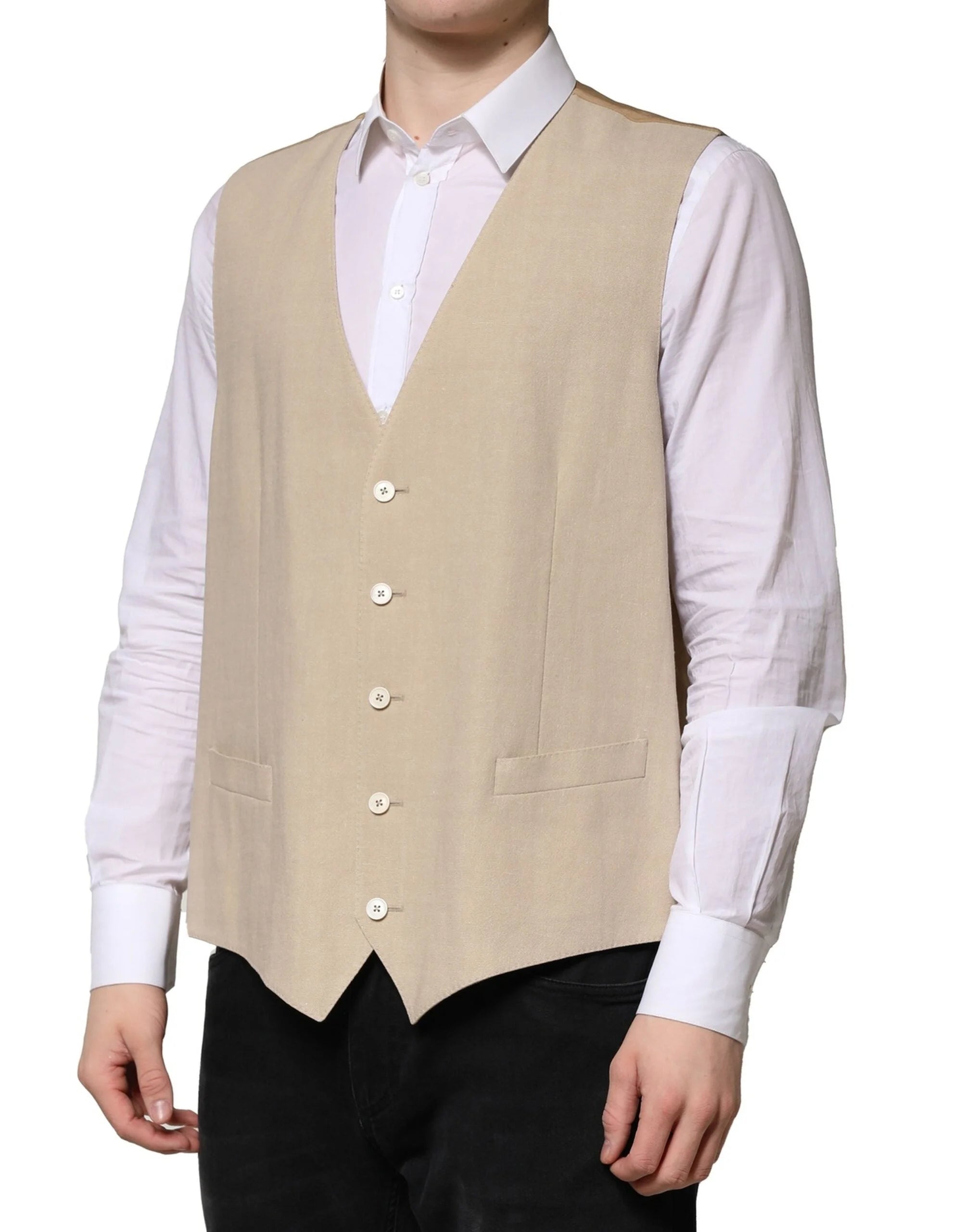 Dolce & Gabbana Beige Linen Dress Formal Men Waistcoat Vest - IT50 | L - Vests
