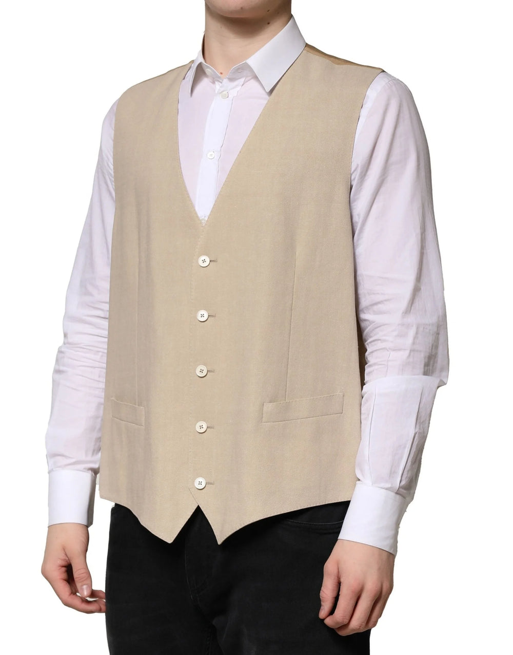 Dolce & Gabbana Beige Linen Dress Formal Men Waistcoat Vest - IT50 | L - Vests