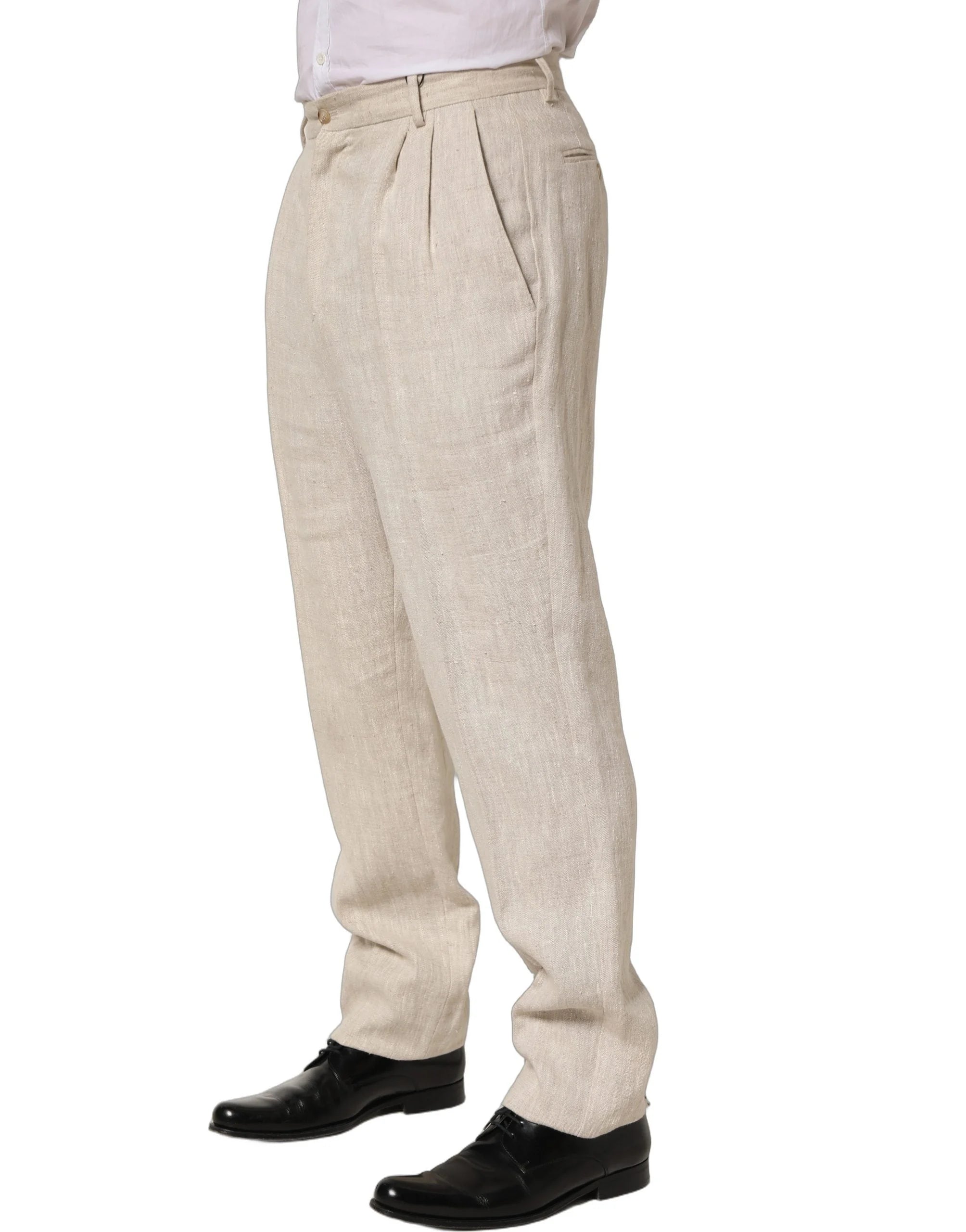 Dolce & Gabbana Beige Linen Tapered Men Dress Trouser Pants - IT48 | M