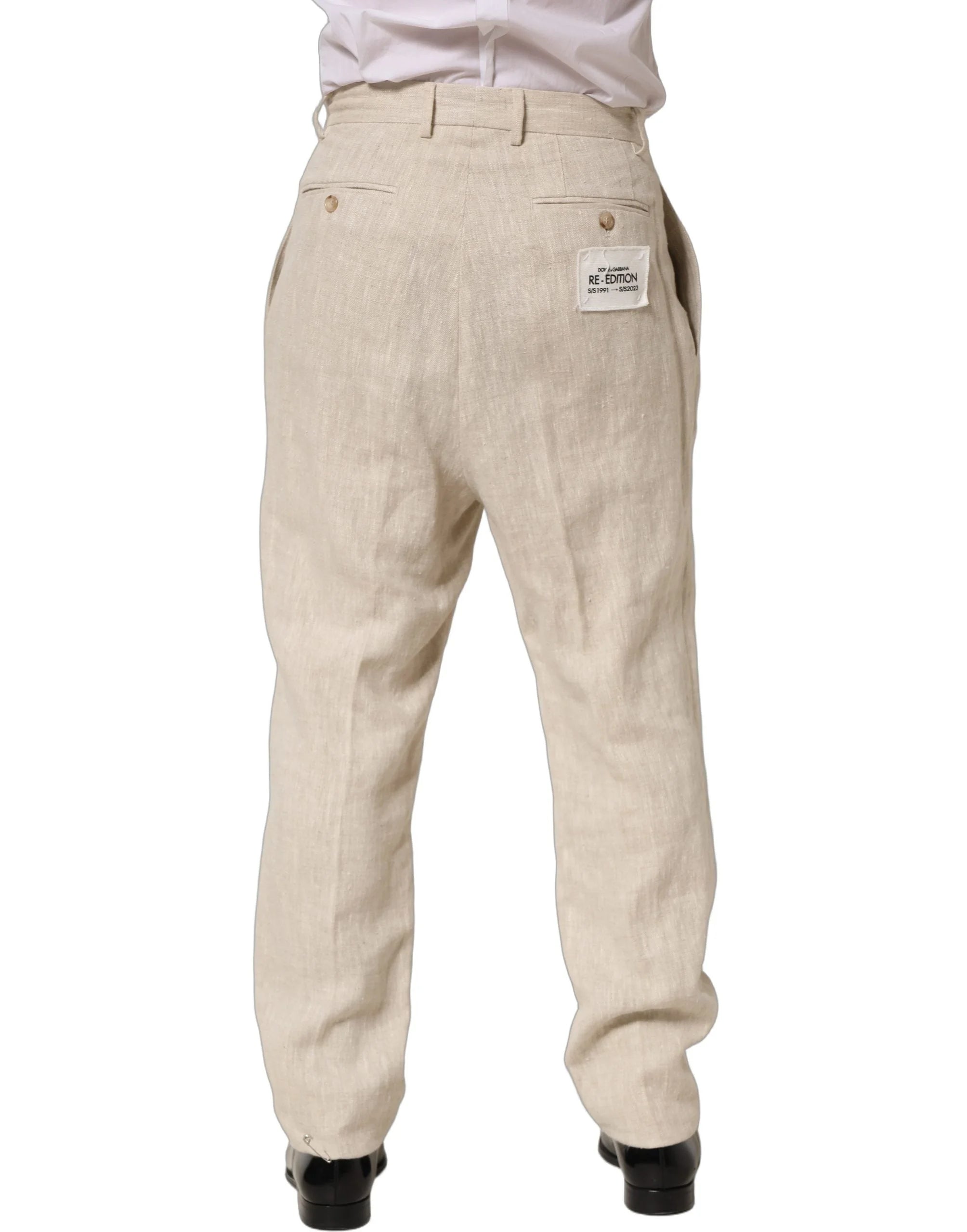 Dolce & Gabbana Beige Linen Tapered Men Dress Trouser Pants - IT48 | M