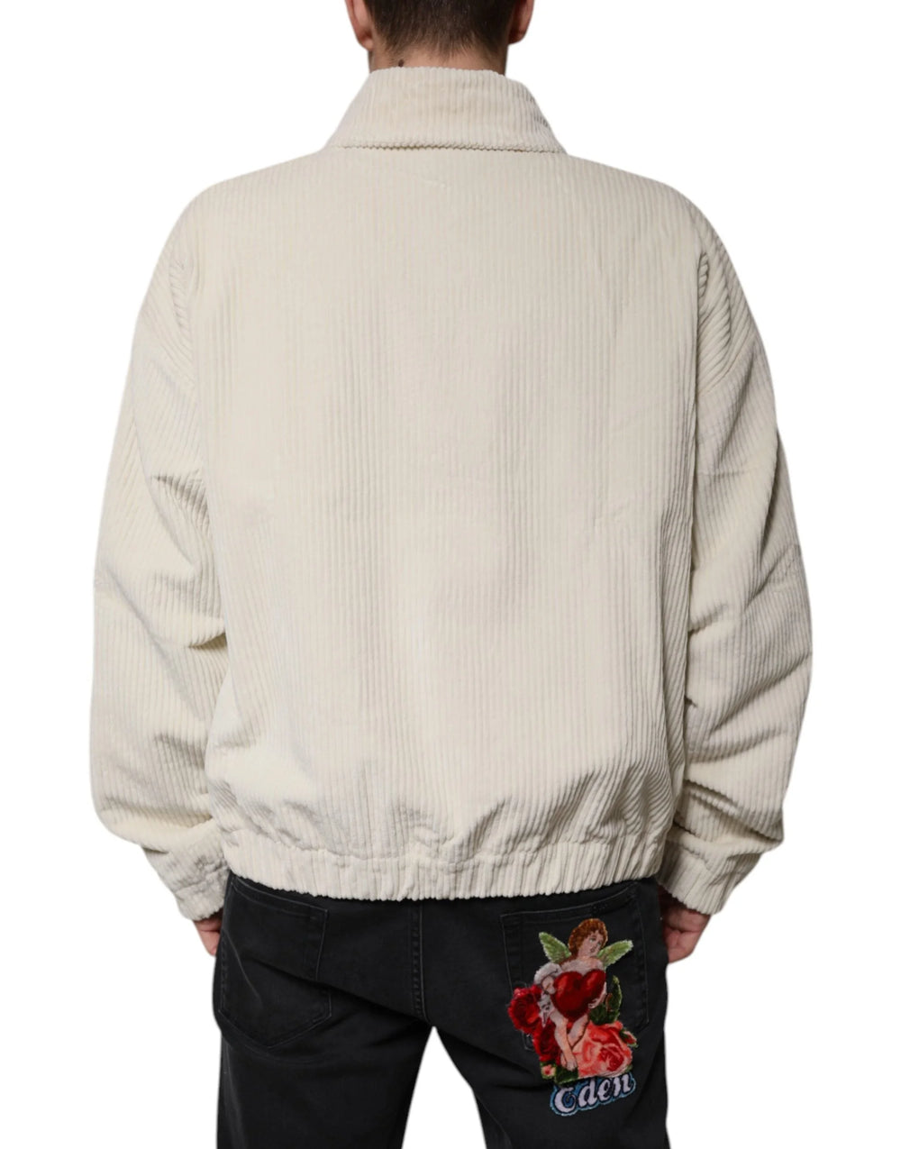 Dolce & Gabbana Beige Logo Applique Cotton Corduroy Full Zip Jacket - IT50 | L - Track Jackets