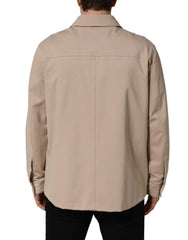 Dolce & Gabbana Beige Logo Overshirt Cotton Men Casual Shirt - IT43 | 2XL