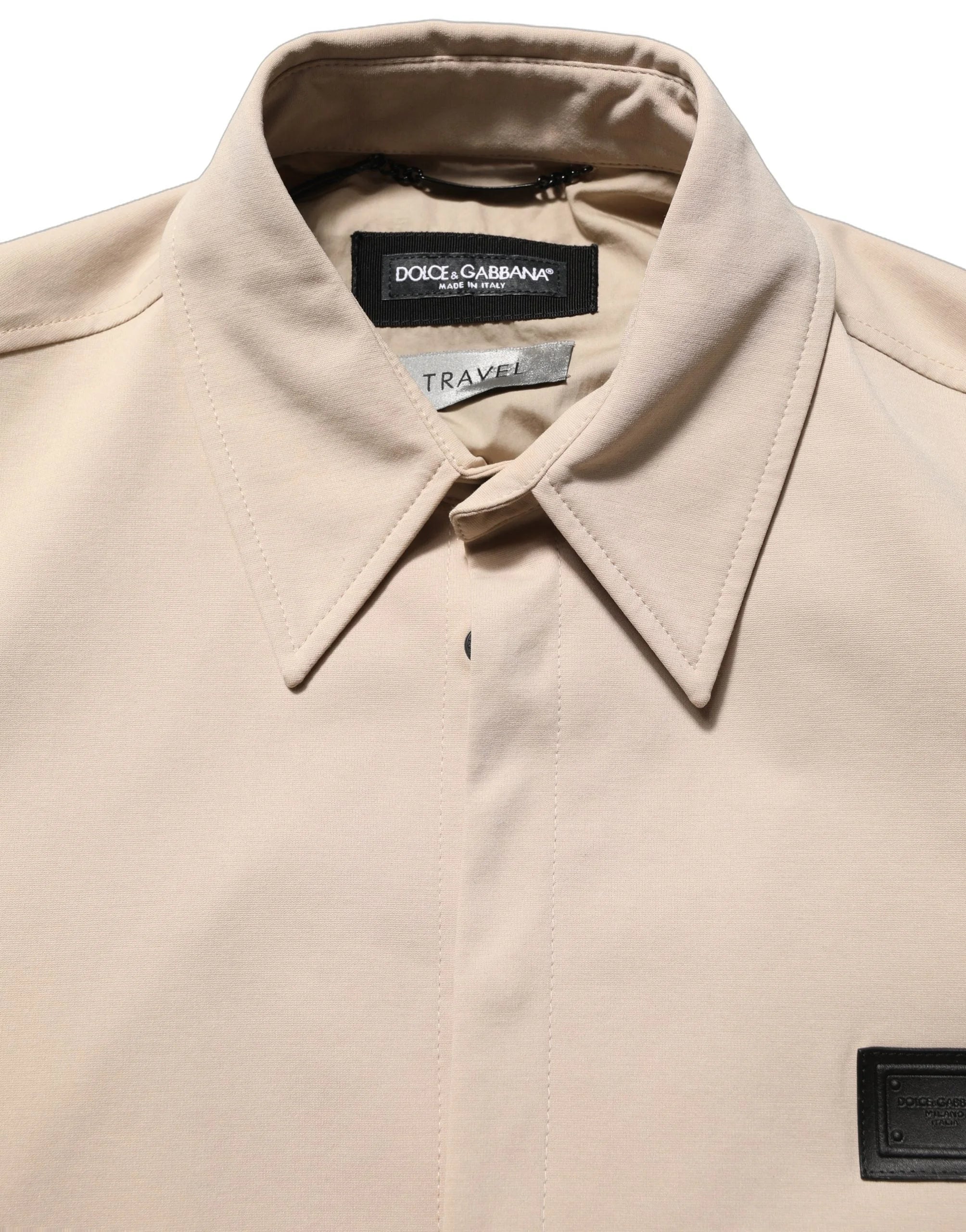 Dolce & Gabbana Beige Logo Overshirt Cotton Men Casual Shirt - IT43 | 2XL
