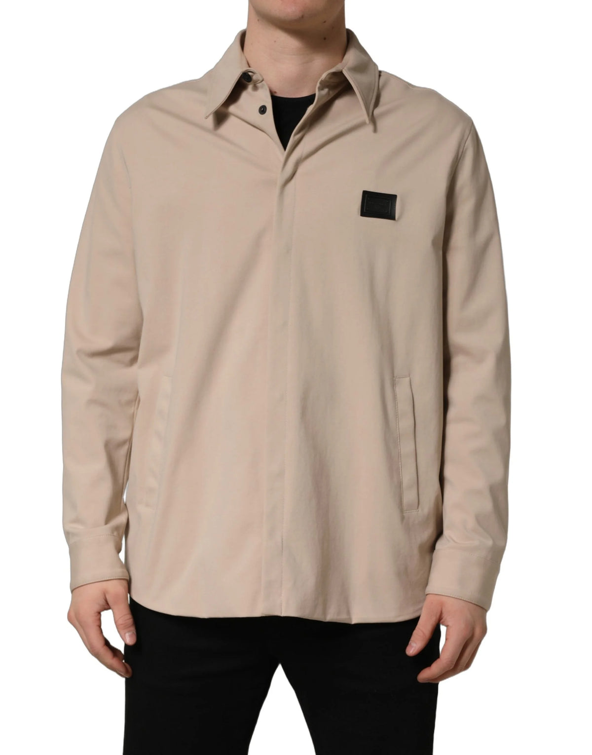 Dolce & Gabbana Beige Logo Overshirt Cotton Men Casual Shirt - IT43 | 2XL