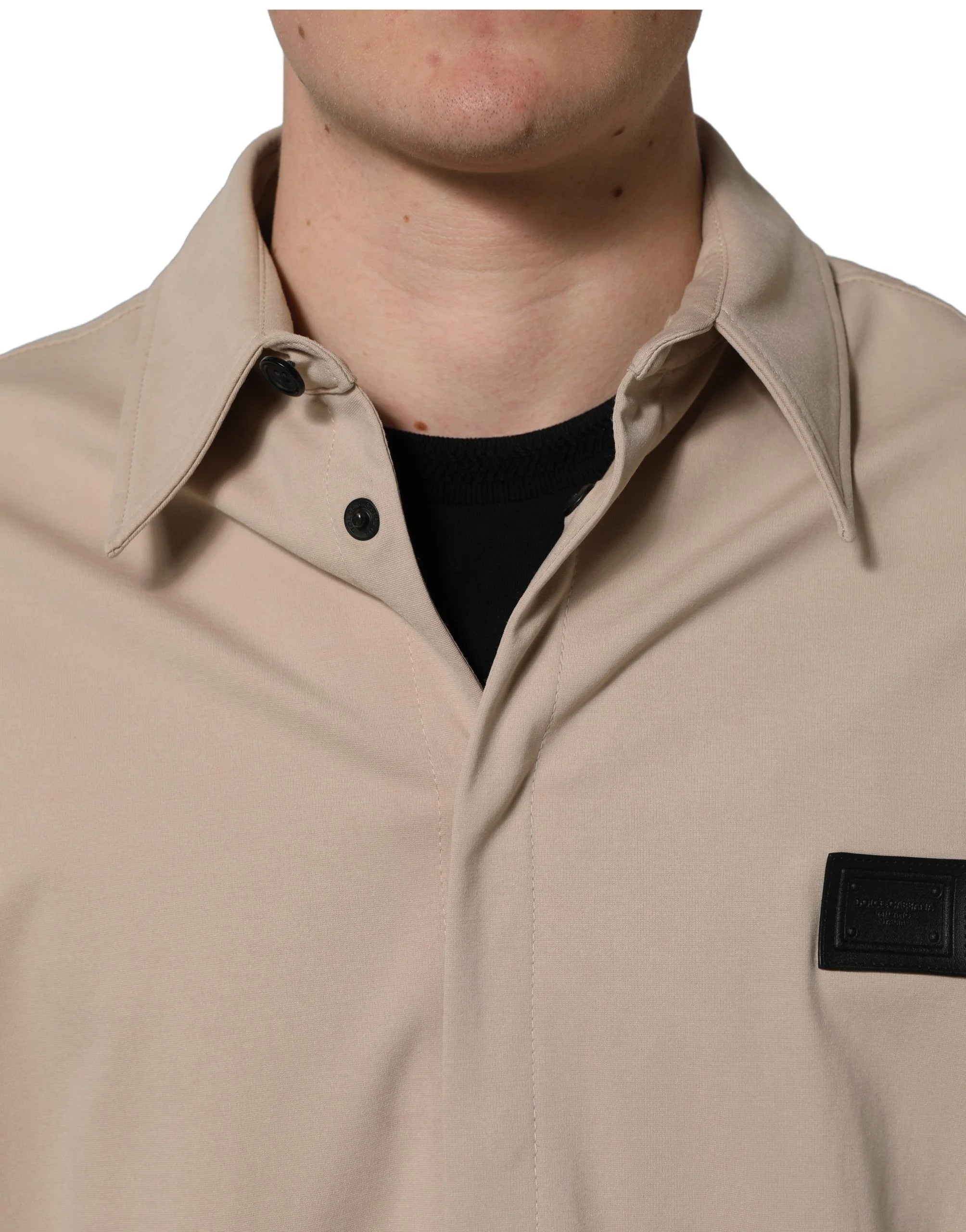 Dolce & Gabbana Beige Logo Overshirt Cotton Men Casual Shirt - IT43 | 2XL